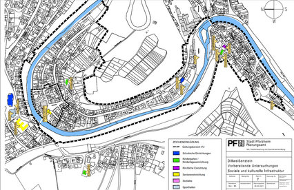 Kartenausschnitt Untersuchungsgebiet: Plan Nr. 7: Soziale und kulturelle Infrastruktur - copyright:Stadt Pforzheim