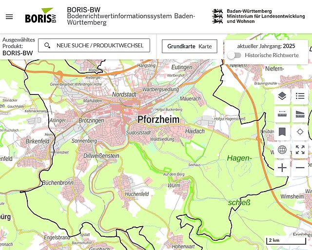 Screenshot: Portalansicht BORIS-BW - copyright:Landesamt für Geoinformation und Landentwicklung Baden-Württemberg