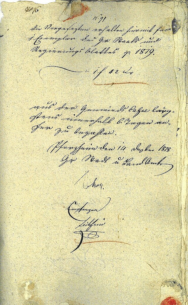 Beilage Nummer 91 der Jahresrechnung 1818/1819 der Gemeinde Hohenwart