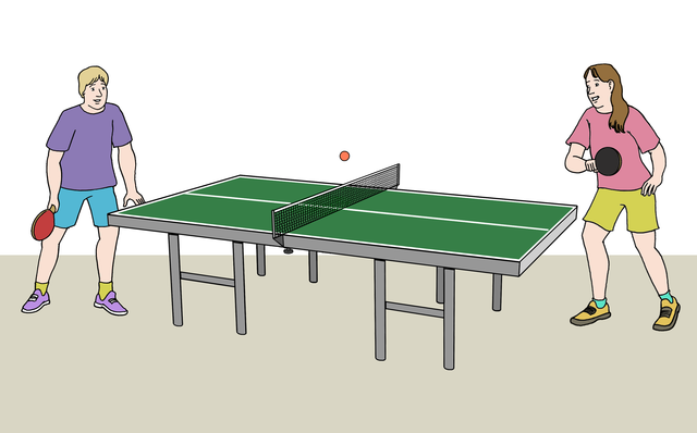 Illustration: Ein Mann und eine Frau spielen Tischtennis - copyright:Lebenshilfe für Menschen mit geistiger Behinderung Bremen e.V.