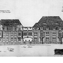 [4] 1909: Pläne des Architekten Josef Roos für den Schreinermeister Karl Mayer. (Schwarz-Weiß-Skizze) - copyright:Stadtarchiv Pforzheim – Institut für Stadtgeschichte, B64-Lameystraße 33