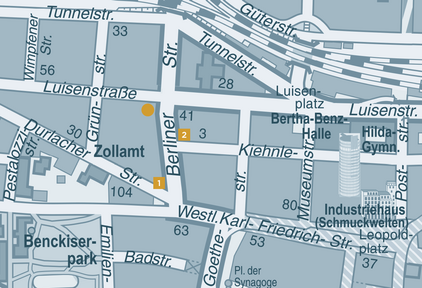 Die Orte und Gebäude rund um die Lusisenstraße auf dem aktuellen Stadtplan aus dem Jahr 2015 von Pforzheim. - copyright:stp