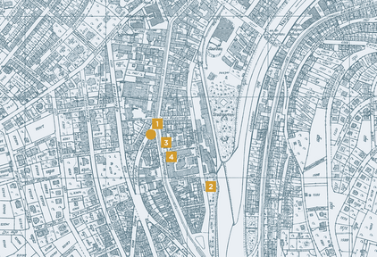 Pforzheimer Stadtplan von 1941: Markierungen der beschriebenen Orte und Gebäude in der Bleichstraße. - copyright:Stadt Pforzheim