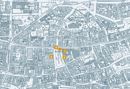 Stadtplan Pforzheim 1941 mit Markierung Marktplatz und Umgebung. - copyright:Stadt Pforzheim