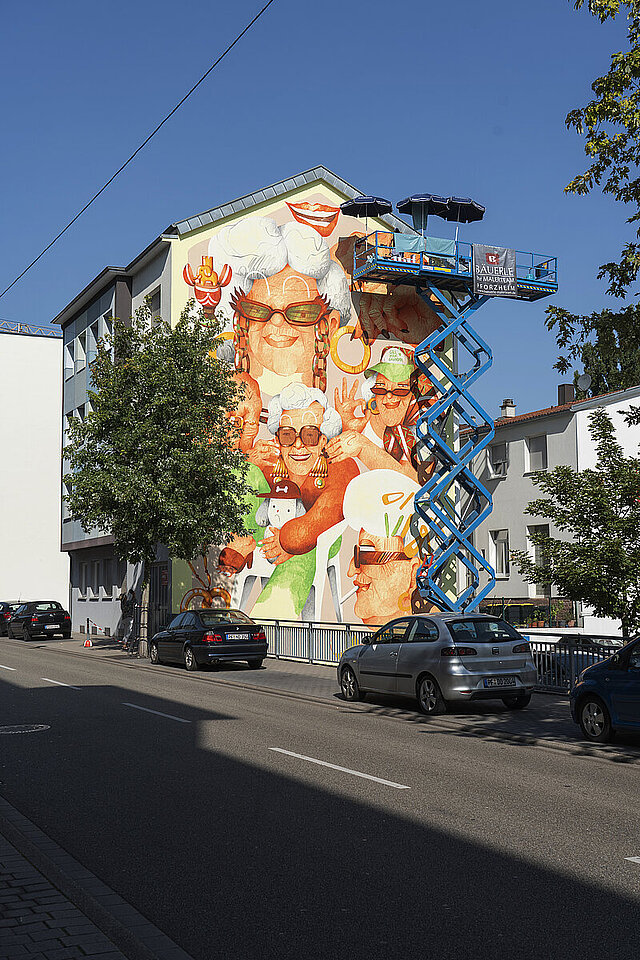 Gestaltete Fassade von Marina Capdevila in der KF - copyright:Kulturamt Pforzheim / Jens Alemann