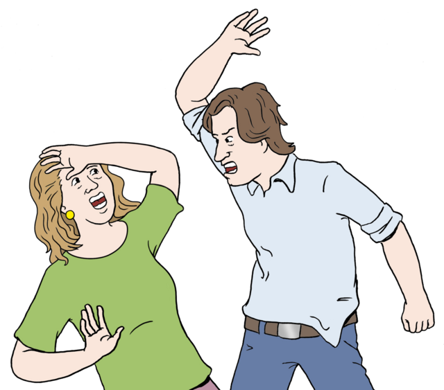 Illustration: ein Mann schlägt eine Frau. - copyright:Lebenshilfe für Menschen mit geistiger Behinderung Bremen e.V.
