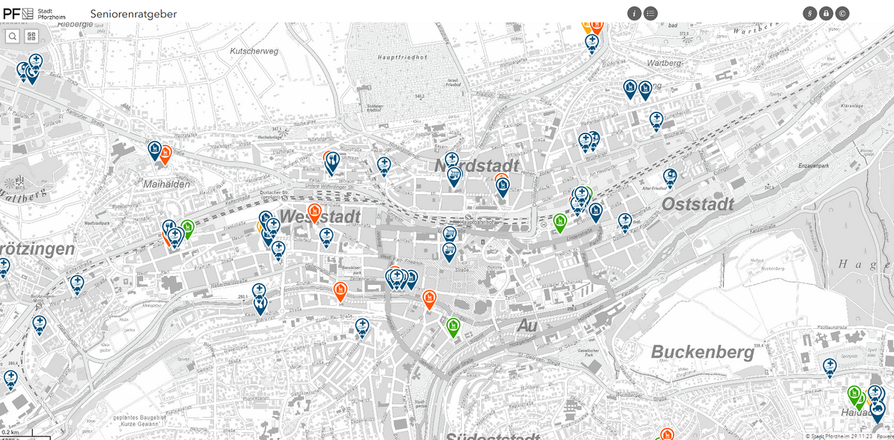 Screenshot: BürgerGIS für Senioren - copyright:Stadt Pforzheim