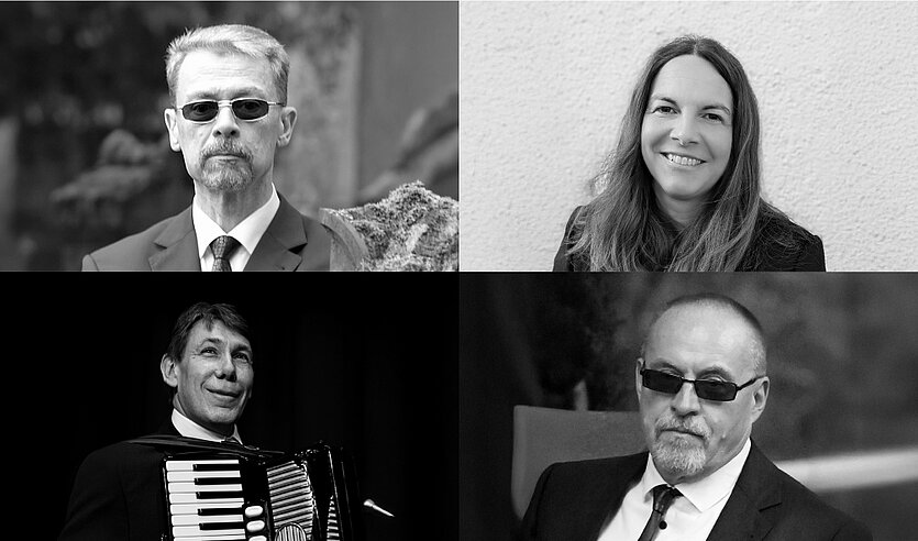 Fotocollage von vier Porträtfotos in schwarz/weiß - copyright: Uwe Dörr, Jochen Aleppo Faber, Till Schmidt - Ersteller: Uwe Dörr, Jochen Aleppo Faber, Till Schmidt