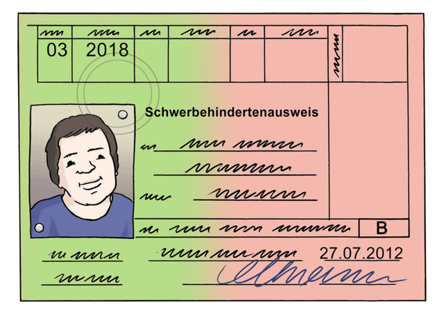 Illustration: Schwerbehindertenausweis. - copyright:Lebenshilfe für Menschen mit geistiger Behinderung Bremen e.V.
