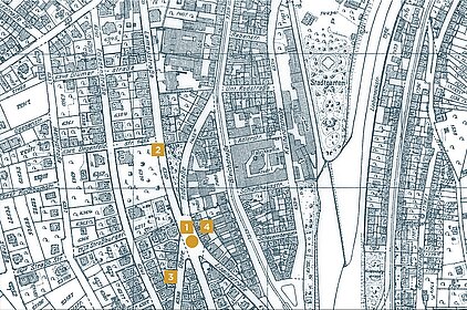 Stadtplan Pforzheim von 1941: Lisaineplätzchen, Obere Rod- und Lameystraße, Rodviertel. - copyright:Stadt Pforzheim