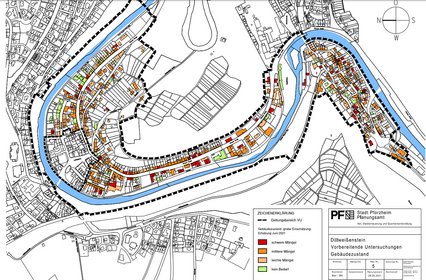 Kartenausschnitt Untersuchungsgebiet: Plan Nr. 5: Zustand der Gebäude - copyright:Stadt Pforzheim