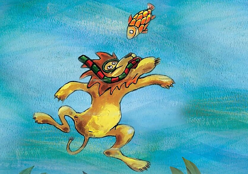 Illustrationen eines Löwen der taucht - copyright: Dressler Verlag - Ersteller: Dressler Verlag