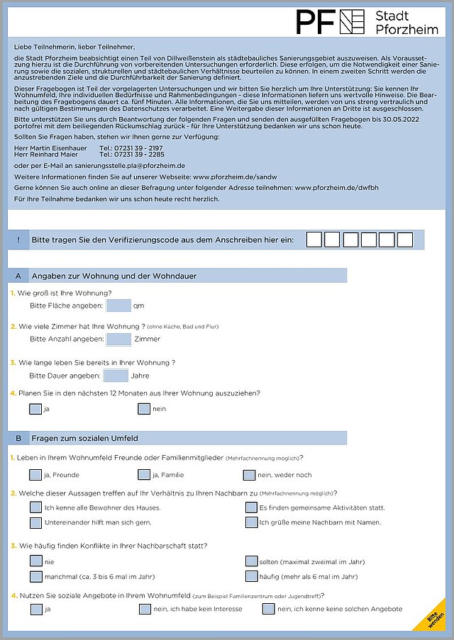 Fragebogen Bewohner - copyright:Stadt Pforzheim