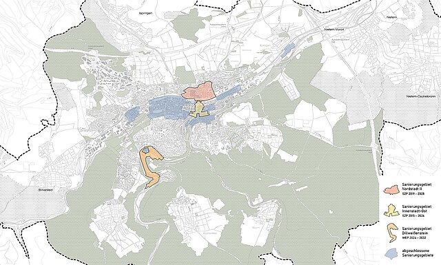 Übersichtskarte mit Sanierungsgebiete - copyright:Stadt Pforzheim