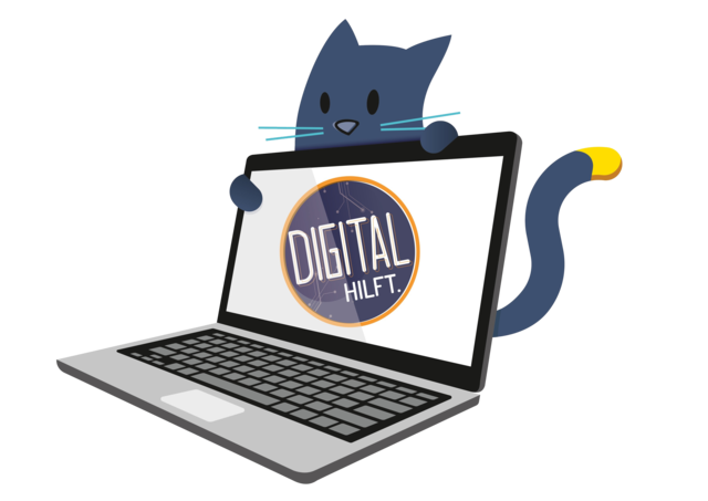Katze mit Laptop (© Ministerium des Inneren, für Digitalisierung und Kommunen Baden-Württemberg)
