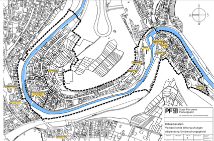 Kartenausschnitt Untersuchungsgebiet: Plan Nr. 1: Abgrenzung des Untersuchungsgebiets - copyright:Stadt Pforzheim