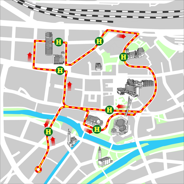 Karte, welche die Route des Pforzheimer City-Bähnles zeigt - copyright:Stadt Pforzheim