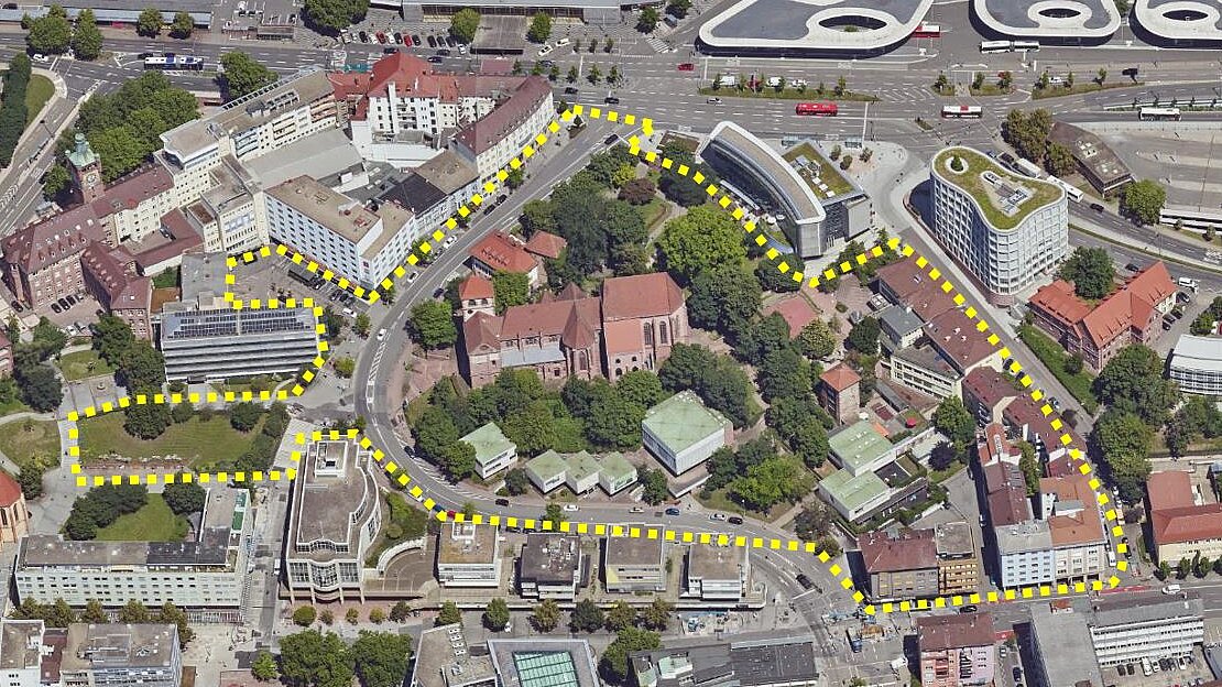 Luftbild mit Gebietsabgrenzung