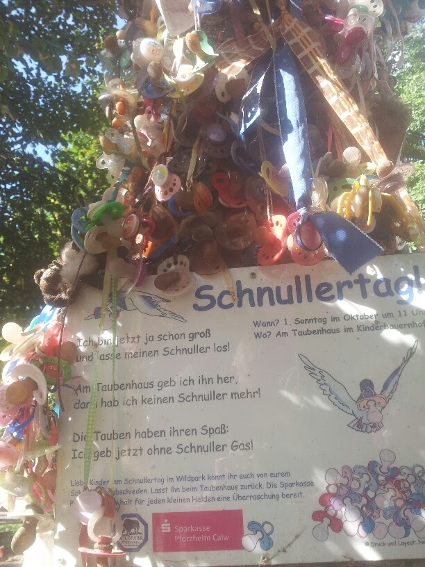 Farbfoto vom Schnullertag: Viele Schnuller hängen an einem Baum im Wildpark. - copyright: Wildpark Pforzheim - Ersteller: Carsten Schwarz