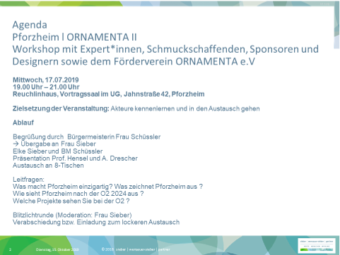 Austausch versch. Akteur*innen (Schmuckschaffende, Hochschule, Sponsor*innen, Förderverein ORNAMENTA e. V.)