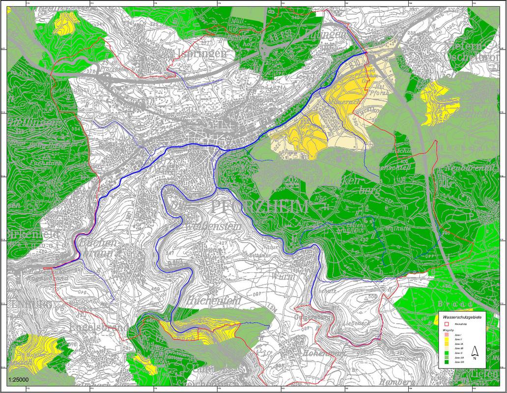 Karte der Wasserschutzgebiete in Pforzheim